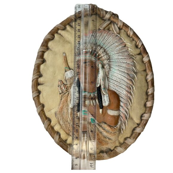Native American Chief Warrior Wall Decor With Feather Headdress & Beaded Details - Picture 5 of 8
